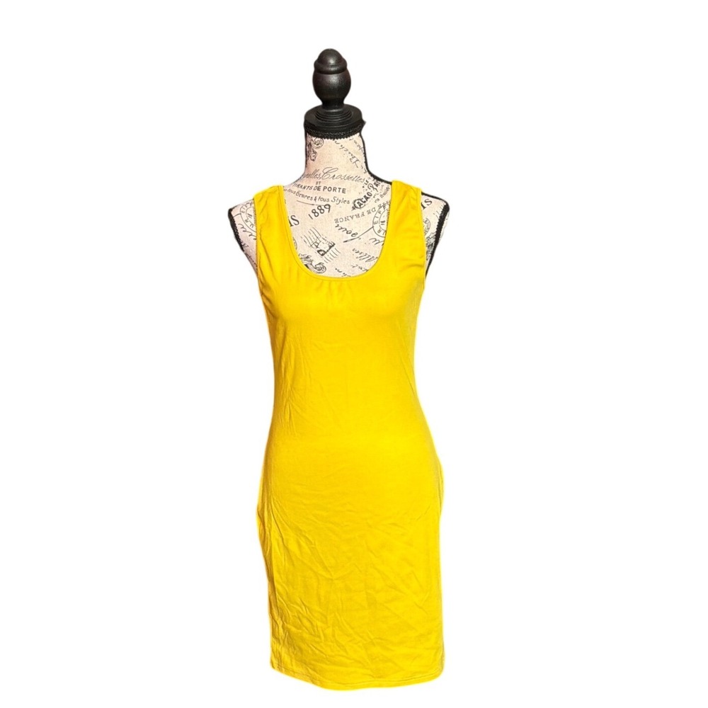 SHEIN Womens Yellow Cotton Sleeveless Scoop Neck Bodycon Tank Dress Size L 8/10